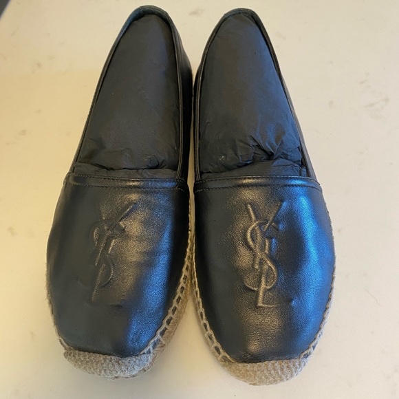 Saint Laurent Shoes - YSL  Saint Laurent Black Leather Espadrilles 37.5